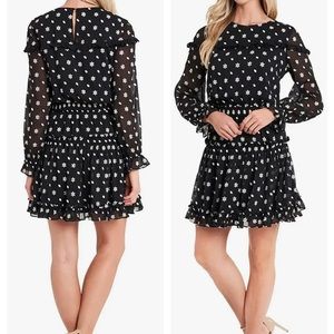 CeCe Long Sleeve Ruffle Yoke Floral Embroidered Dress